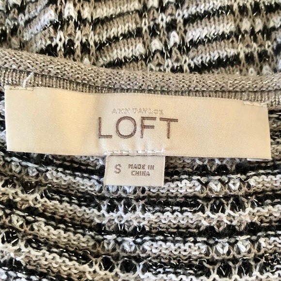 Loft Tan Black White Metallic Striped Button Up Cardigan Size Small - Picture 3 of 7
